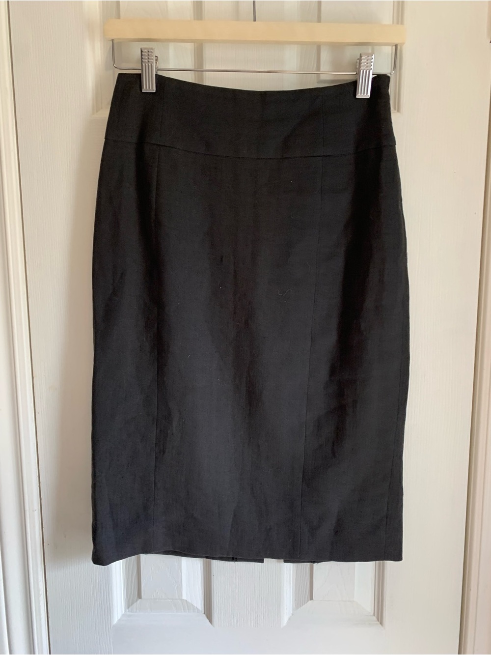 Teenflo Vintage Black Linen Pencil Skirt Sleek Workwear classic old money